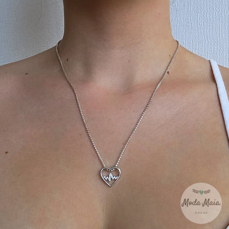 Collar Corazón Circón Plata Rodinada