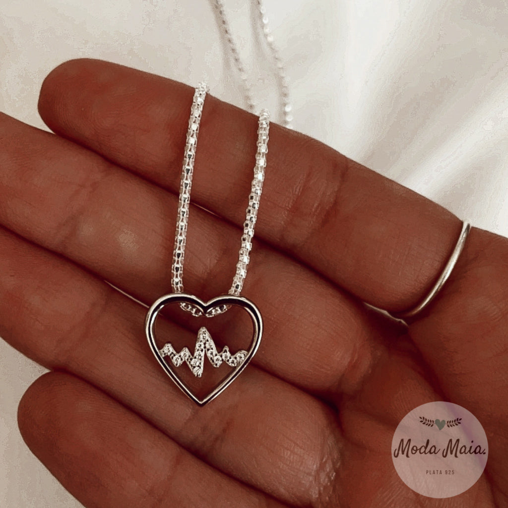 Collar Corazón Circón Plata Rodinada