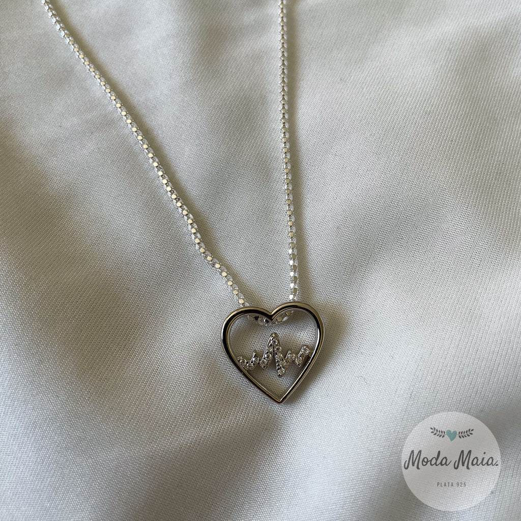 Collar Corazón Circón Plata Rodinada